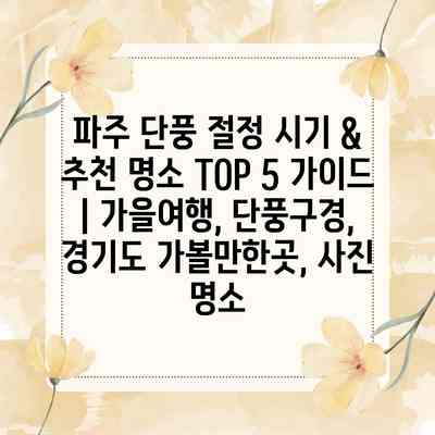 파주 단풍 절정 시기 & 추천 명소 TOP 5 가이드 | 가을여행, 단풍구경, 경기도 가볼만한곳, 사진 명소