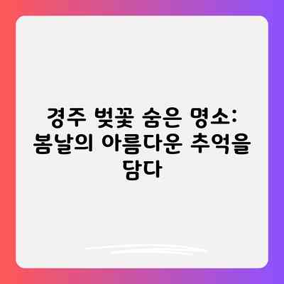 경주 벚꽃 숨은 명소: 봄날의 아름다운 추억을 담다