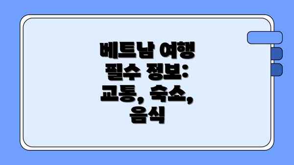 베트남 여행 필수 정보: 교통, 숙소, 음식